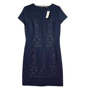 Brooks Brothers Embroidered Sheath Dress Womens 6 Navy Blue NWT Tonal Floral